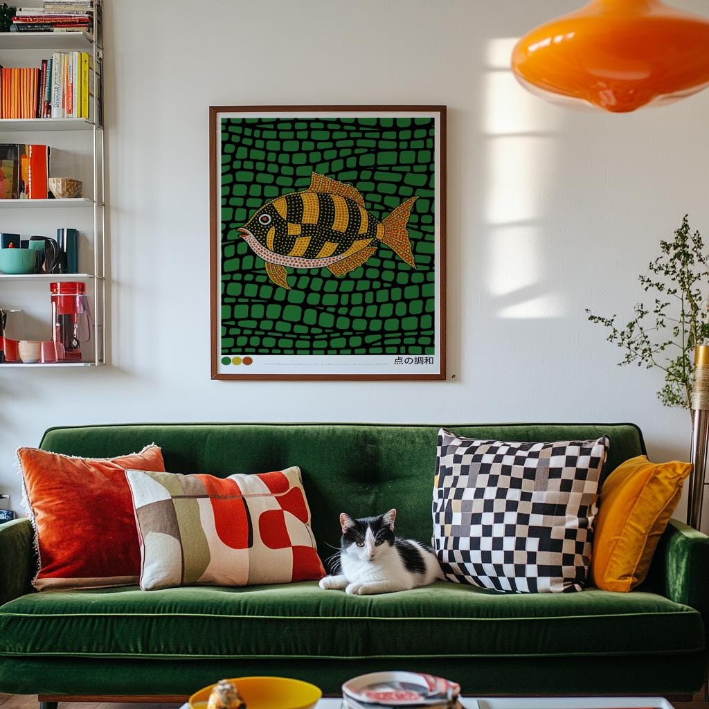 Japandi Goldfish Print – Japanese Dot Art Exhibition Poster (Digital Download)