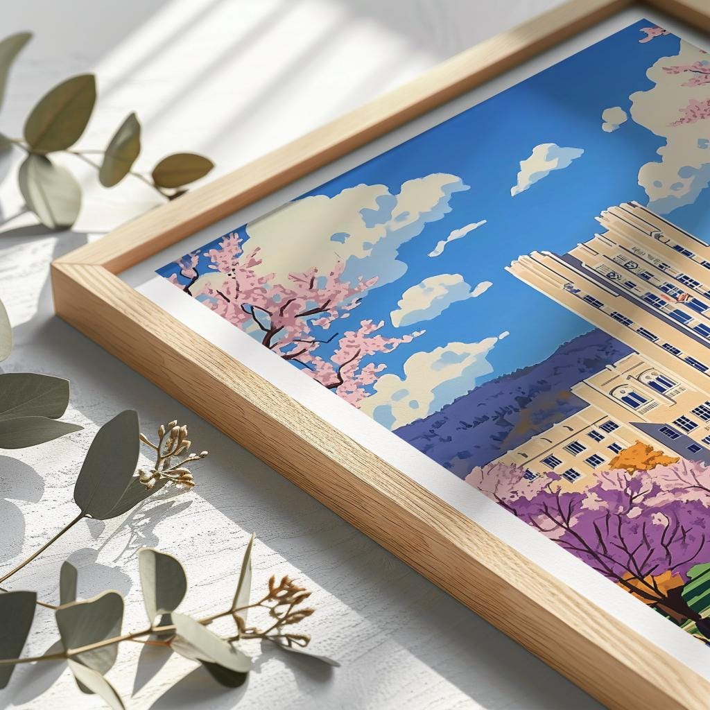 Virginia Tech Campus Art Print – Blacksburg Virginia Travel Poster (Digital Download)