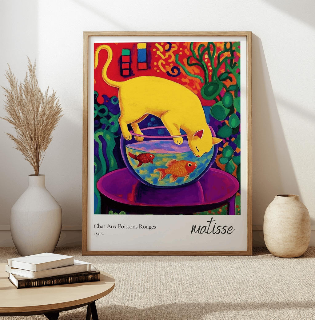 Matisse-Inspired Cat & Goldfish Art Print – Colorful Fauvist Poster (Digital Download)