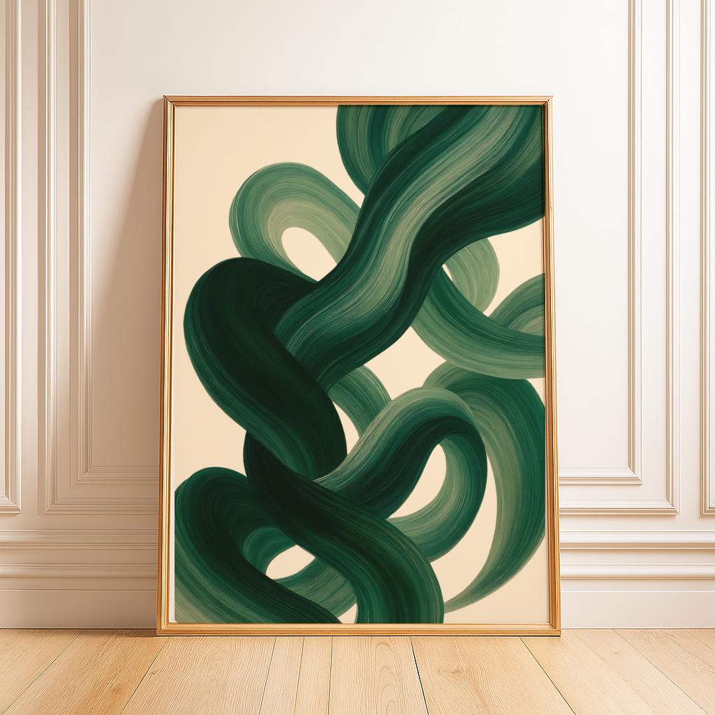Sage Green Mid-Century Abstract Wall Art – Modern Minimalist Printable Decor (Digital Download)