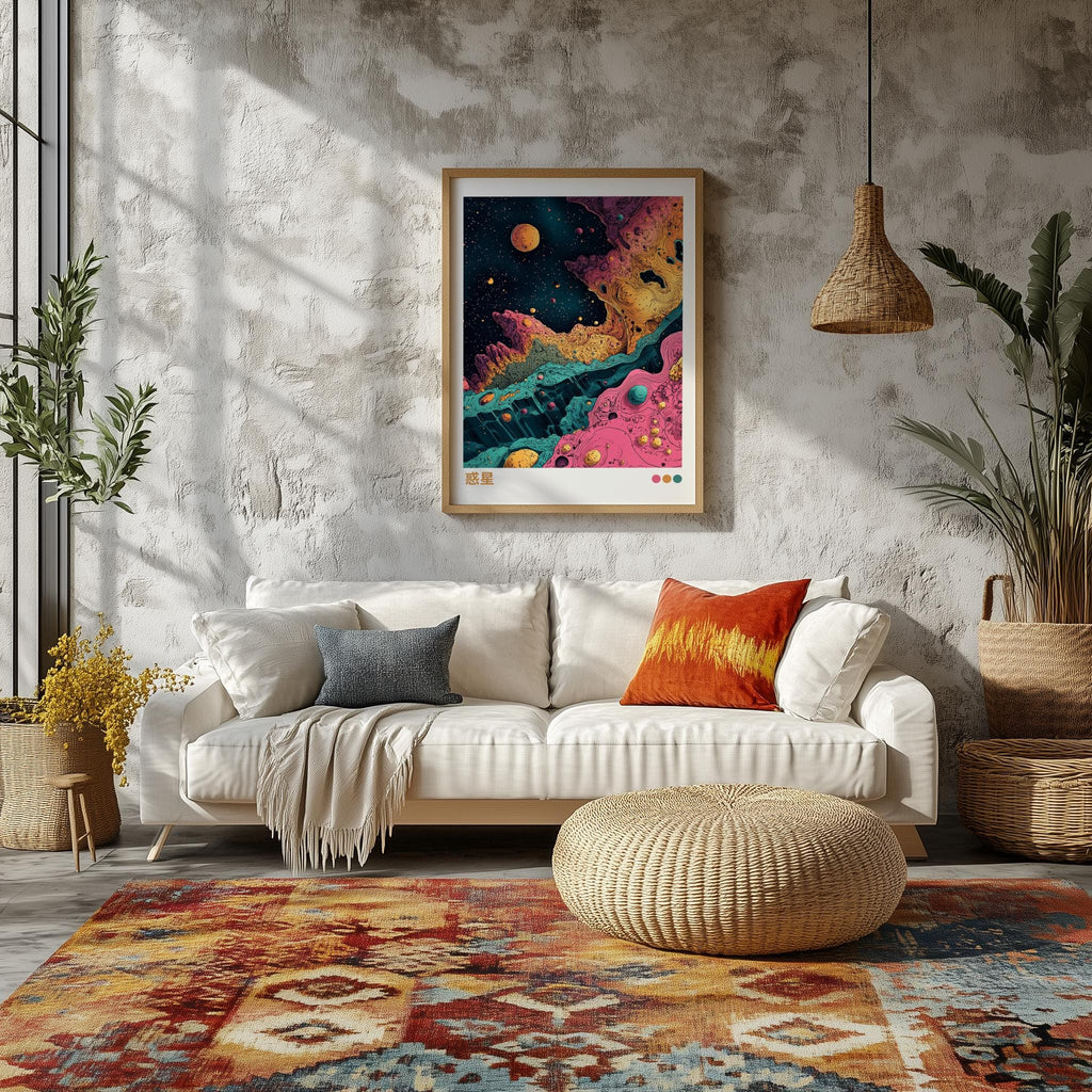 Japanese Cosmic Landscape Poster – Ukiyo-e Inspired Space Art Print | Digital Download