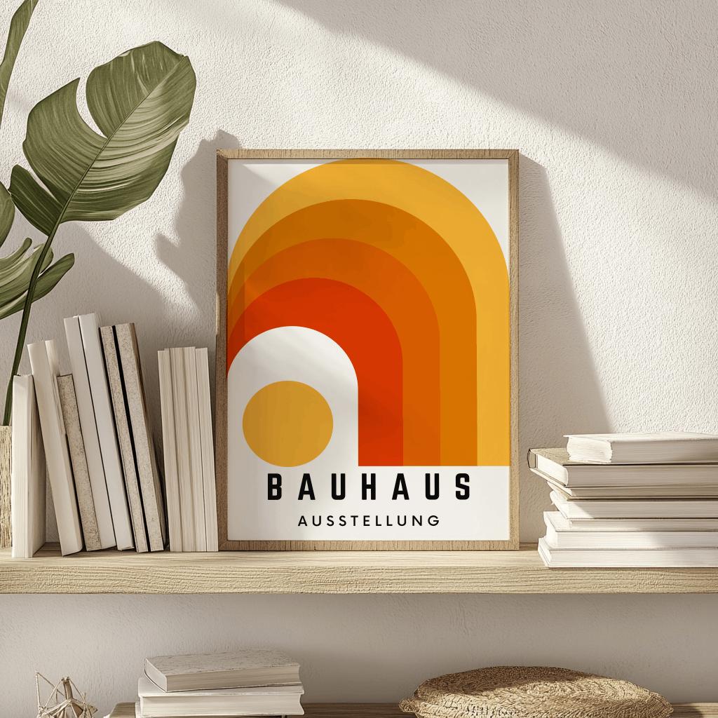 Orange Bauhaus Exhibition Poster – Mid-Century Modern Geometric Wall Art (Digital Download)
