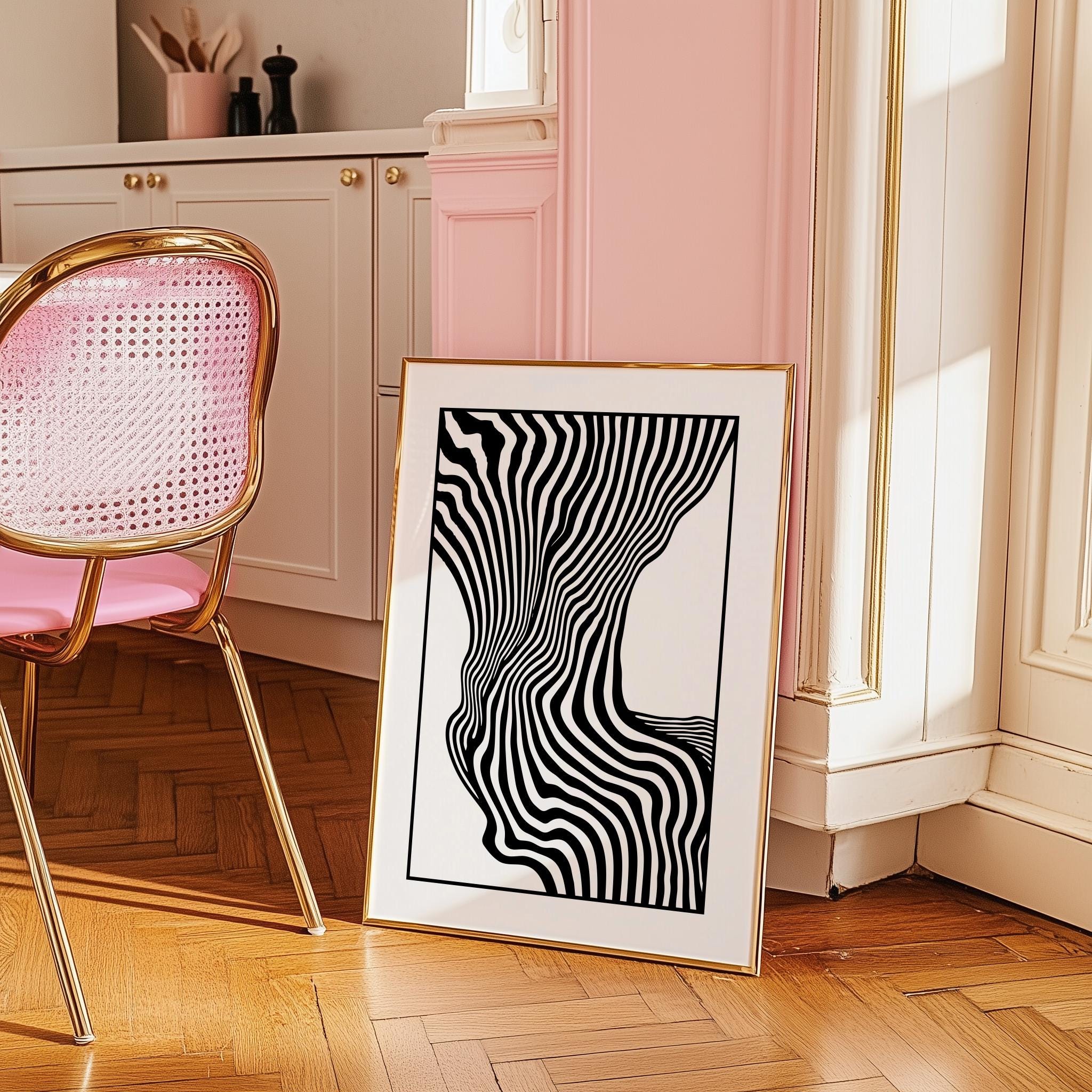 Black Line Abstract Art Print – Mid-Century Modern Neutral Wall Decor | Digital Download