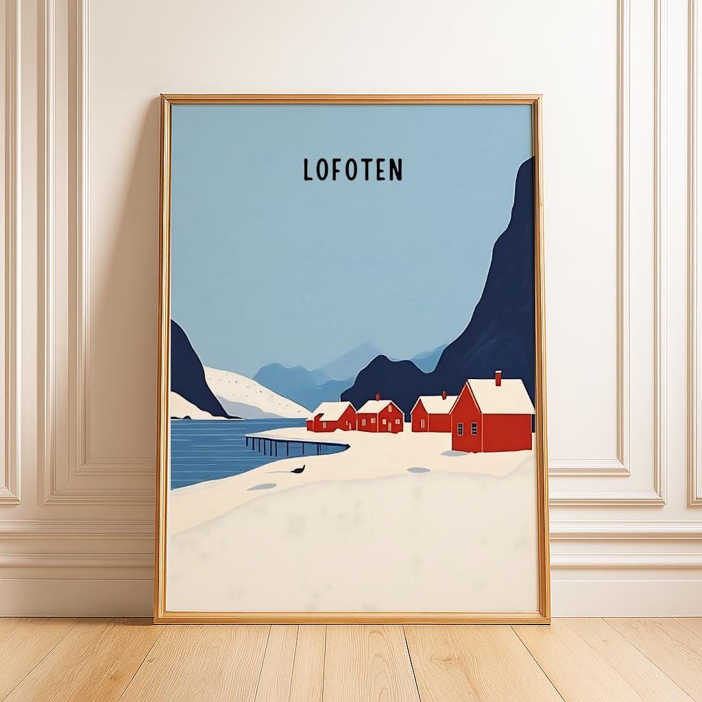 Lofoten Norway Travel Poster – Minimal Scandinavian Wall Art (Digital Download)