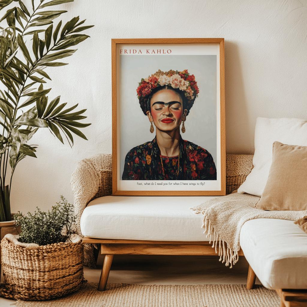 Frida Kahlo Art Print – Feminist Portrait with Quote “Feet, What Do I Need You For?” (Digital Download)