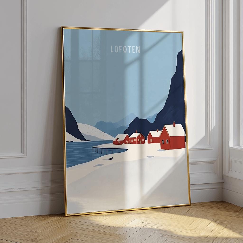 Lofoten Norway Travel Poster – Minimal Scandinavian Wall Art (Digital Download)