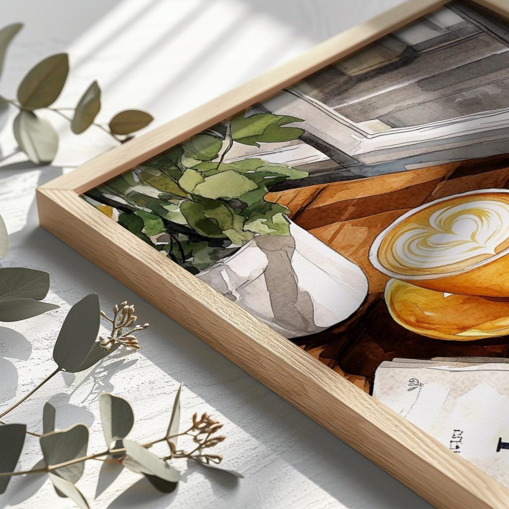 French Café Croissant Art Print – Coffee Bar Kitchen Wall Decor (Digital Download)