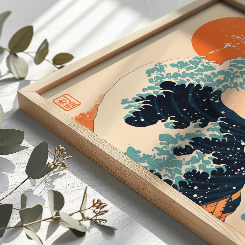 Japanese Wave Art Print – Modern Japandi Wall Decor, Digital Download (PNG/JPG)