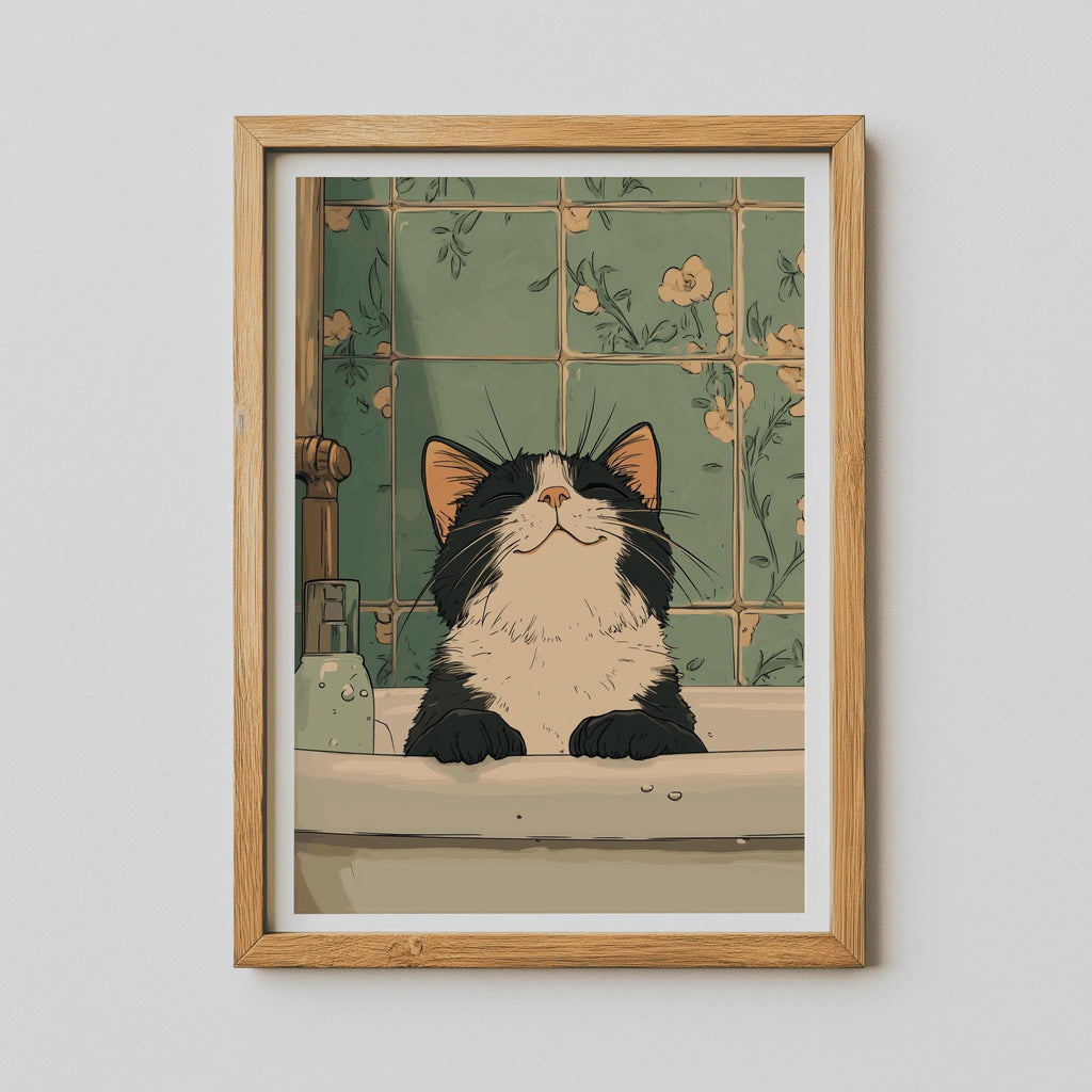 Black Cat in Bathtub Poster – Japanese Bathroom Aesthetic Wall Art (Digital Download)