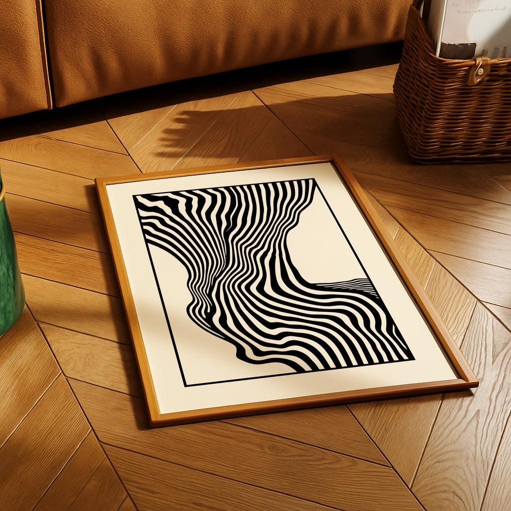 Black Line Abstract Art Print – Mid-Century Modern Neutral Wall Decor | Digital Download