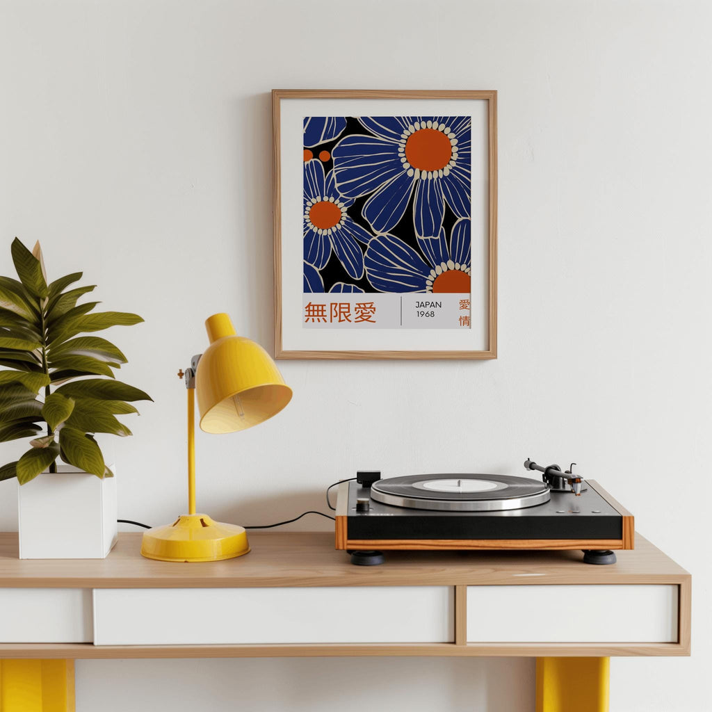 Japanese Blue Flower Poster – Minimal Japandi Floral Art Print (Digital Download)