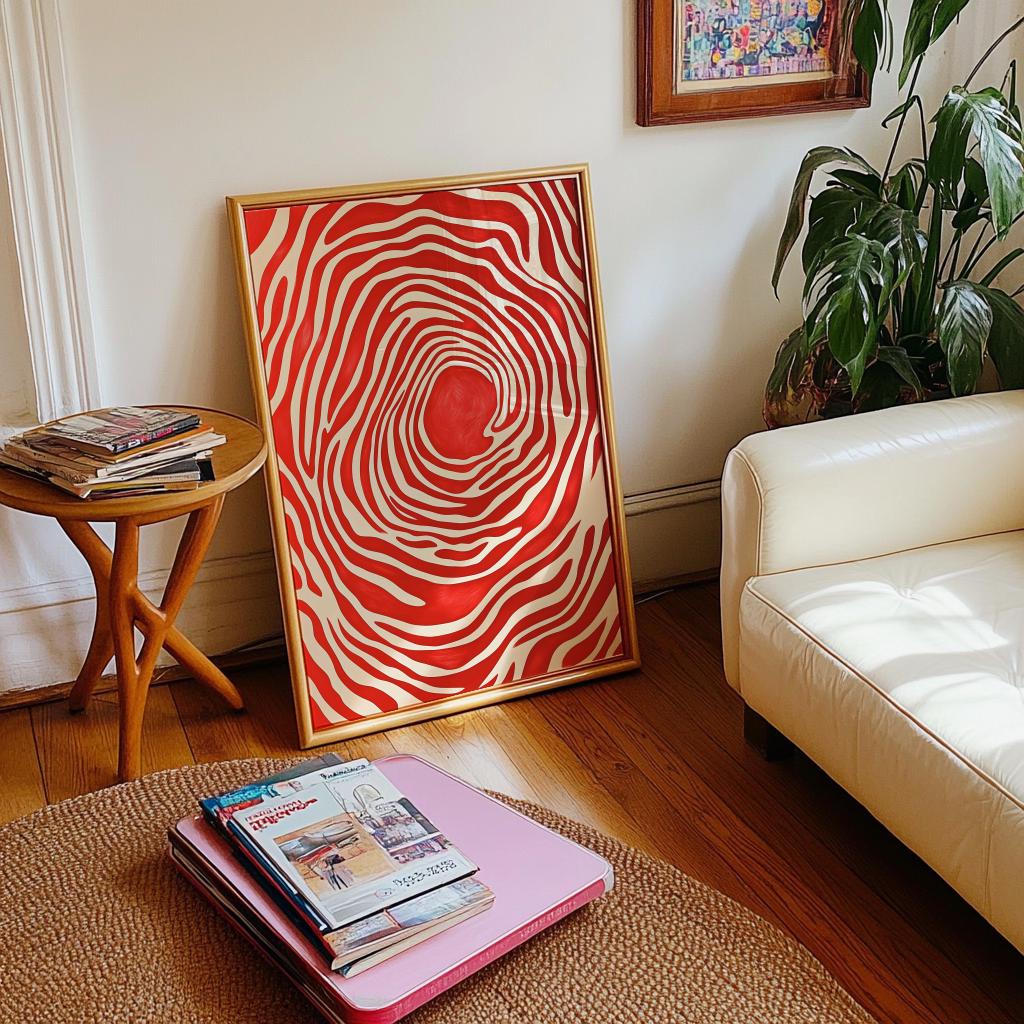 Red Abstract Art Print – Bold Mid-Century Modern Wall Decor (Digital Download)