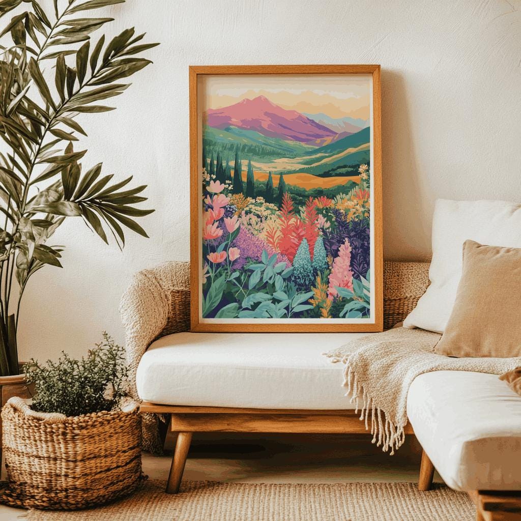 Mountain Wildflower Art Print: Colorful Botanical Scenery (PDF)
