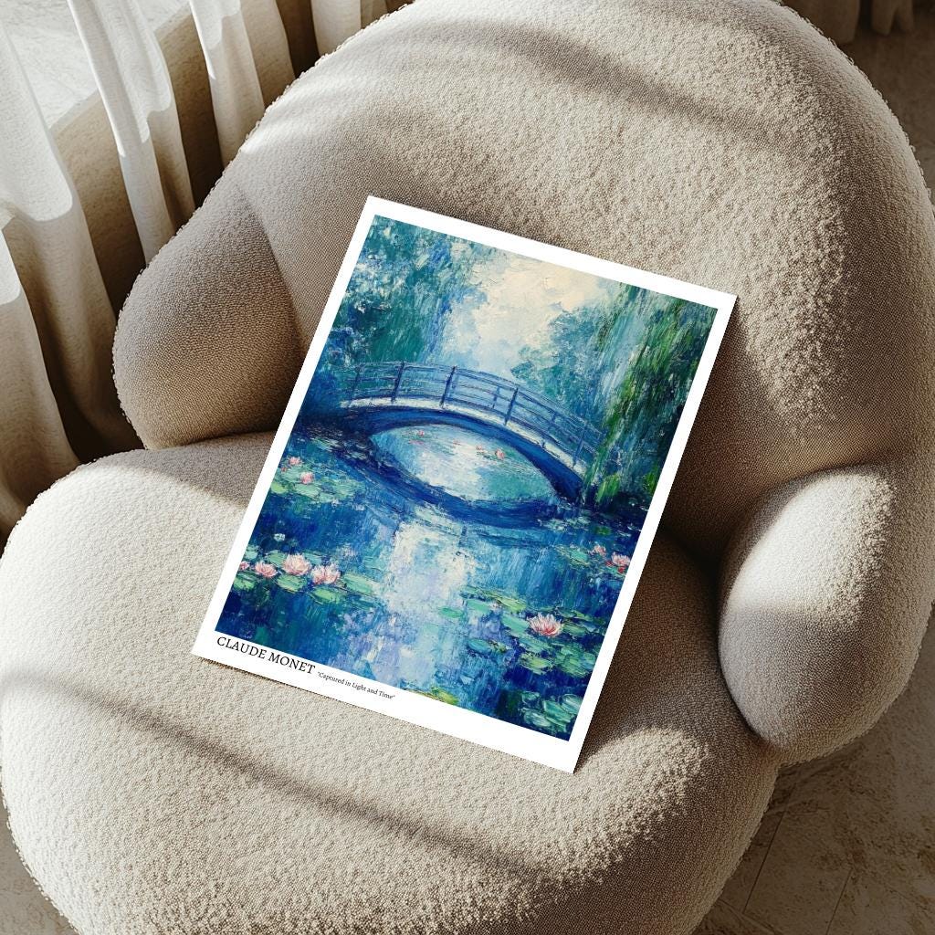 Monet Water Lilies Inspired Poster – Impressionist Bridge & Garden Art Print (Digital Download)