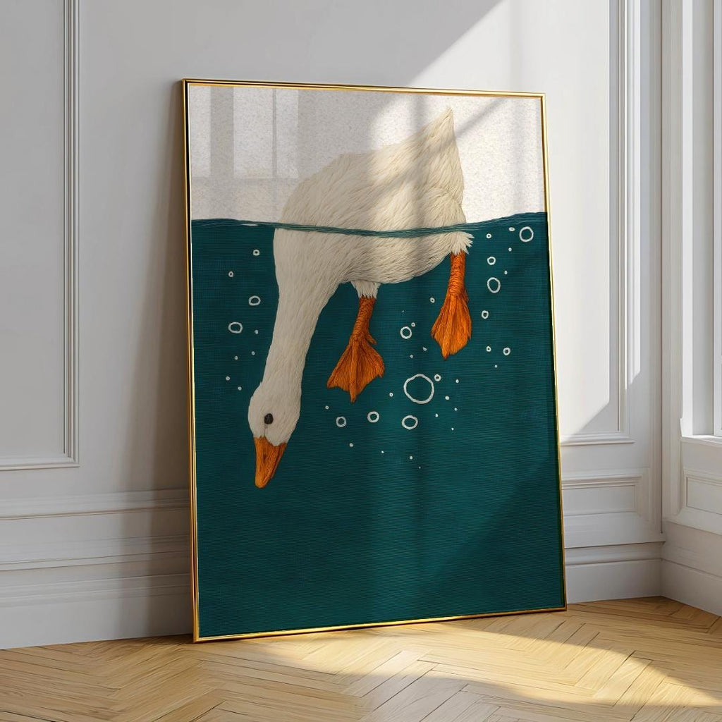 Whimsical Duck Underwater Art Print – Cute Bird Illustration, Nature Wall Decor (Digital Download)