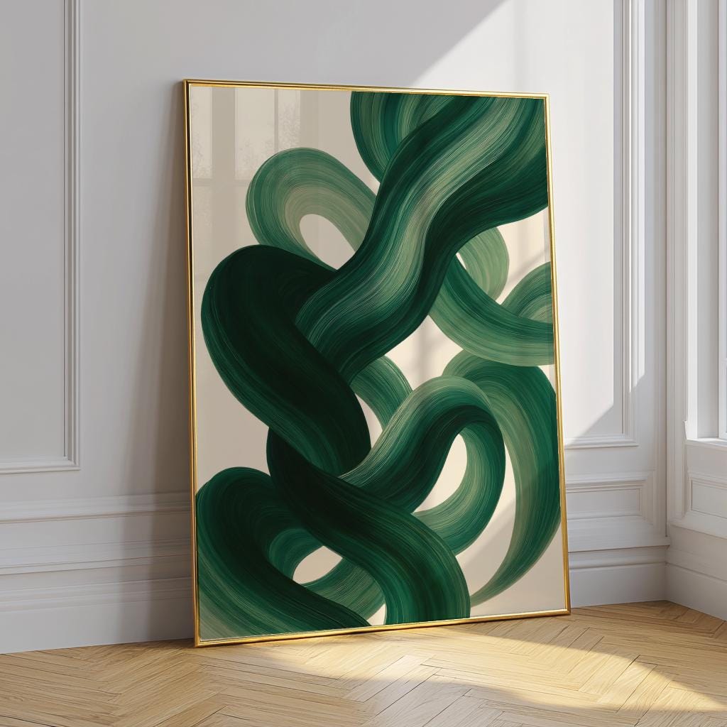 Sage Green Mid-Century Abstract Wall Art – Modern Minimalist Printable Decor (Digital Download)