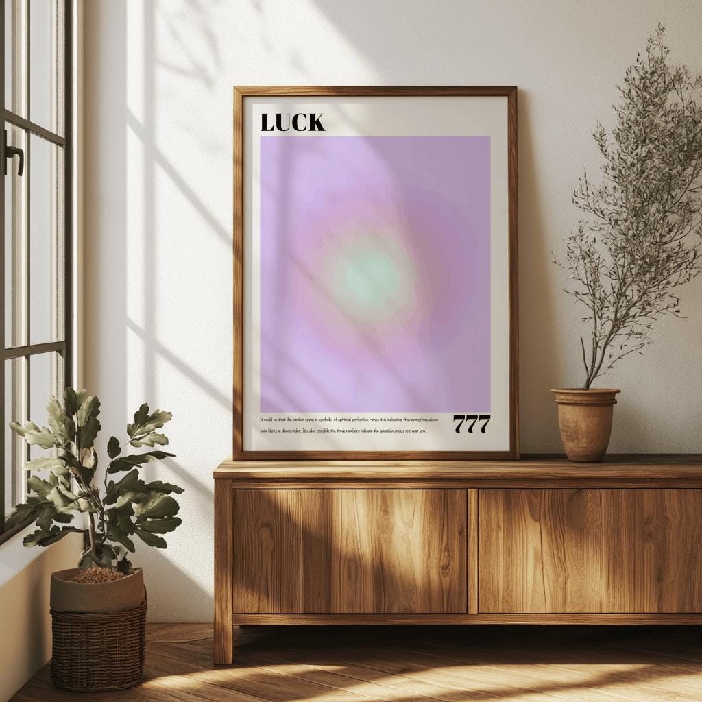 777 Angel Number Poster – Purple Aura Luck Print, Spiritual Y2K Wall Art (Digital Download)