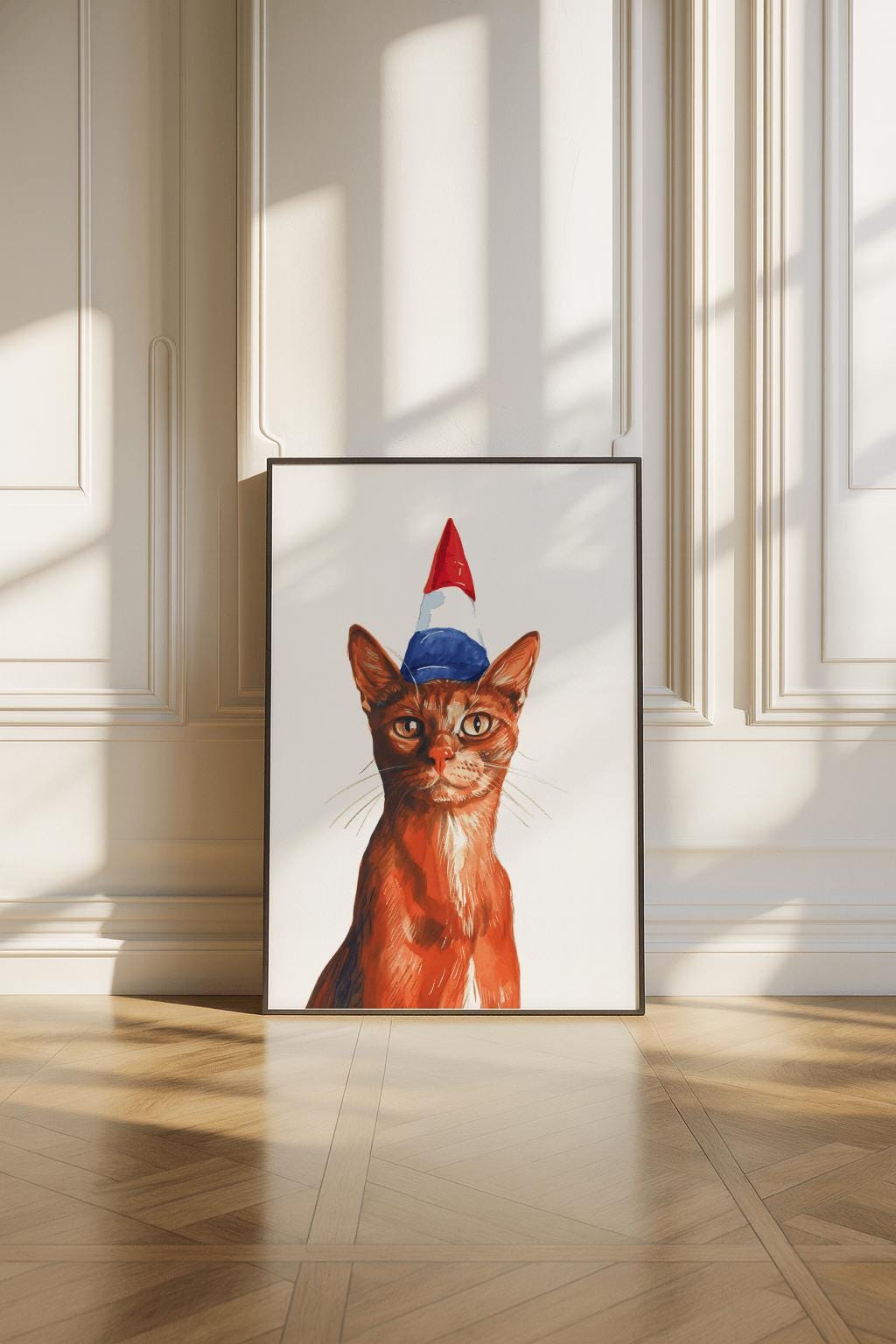 Patriotic Cat Poster – Red White Blue Hat, Americana Pet Art (Digital Download)