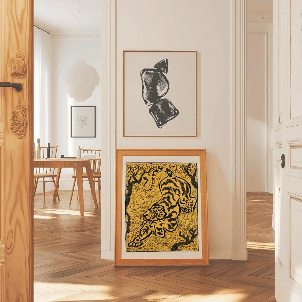 Japanese Tiger Art Print – Minimalist Ink Style Oriental Poster (Digital Download)