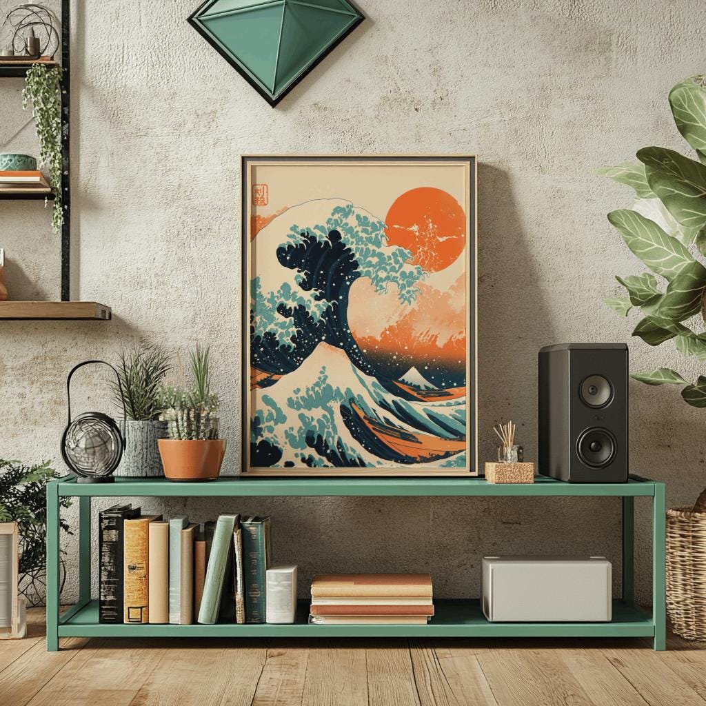 Japanese Wave Art Print – Modern Japandi Wall Decor, Digital Download (PNG/JPG)
