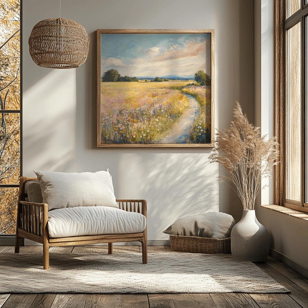 Monet Inspired Meadow Art Print – Impressionist Landscape Wall Art, Floral Field Painting (Digital Download)