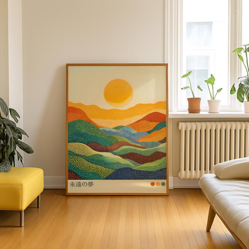 Japanese Grasslands Art Print – Japandi Wabi Sabi Landscape Poster (Digital Download)