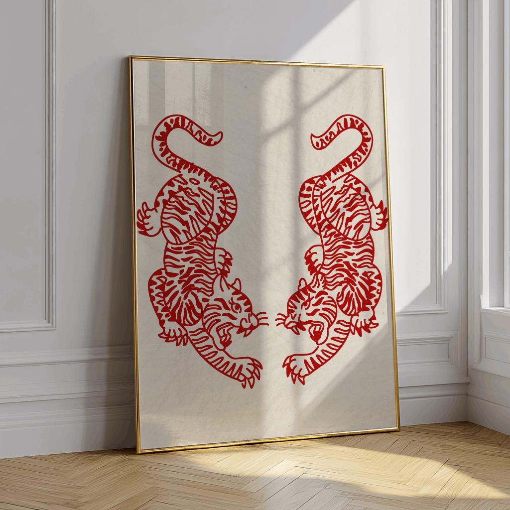 Tiger Wall Art – Japanese Minimalist Poster, Digital Download