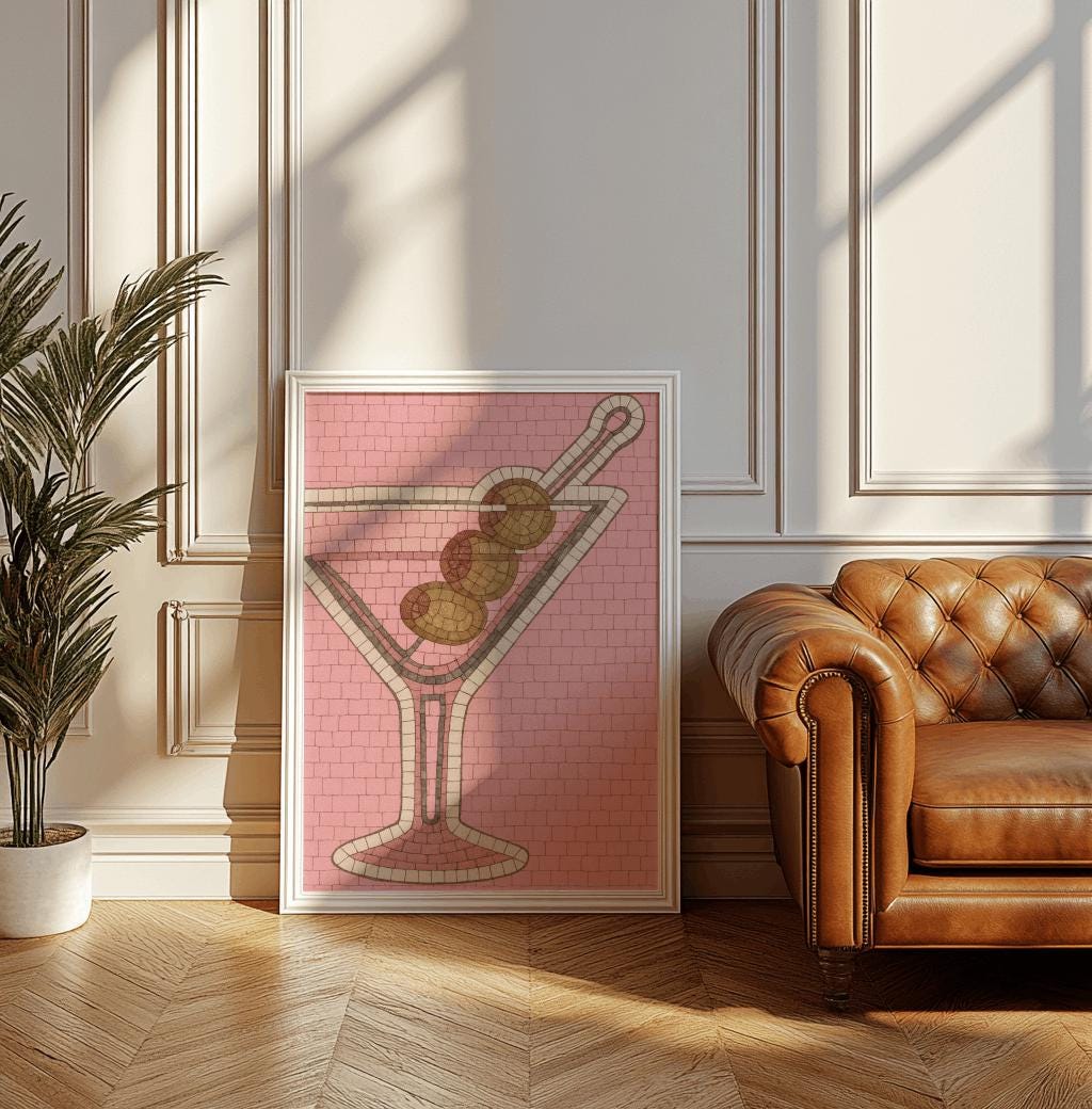 Ace Card Martini Art Print: Minimalist Cocktail Bar Decor (Digital Download 20x28 inches)