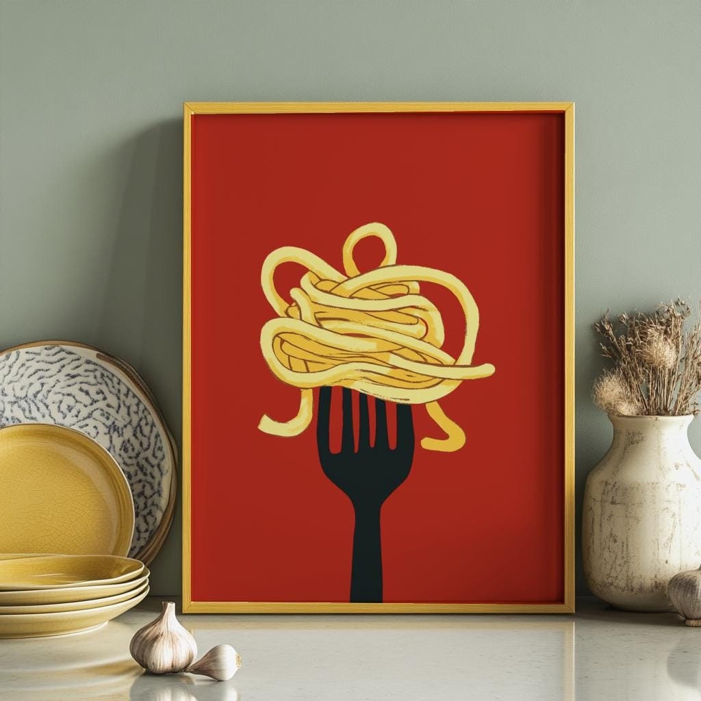 Pasta Lover Poster – Minimal Italian Kitchen Decor, Spaghetti Wall Art (Digital Download)