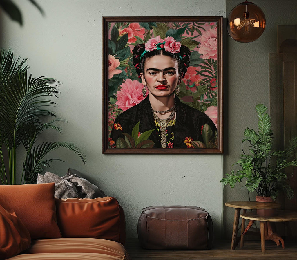 Frida Kahlo Portrait Print – Pink Inspirational Wall Art | Digital Download