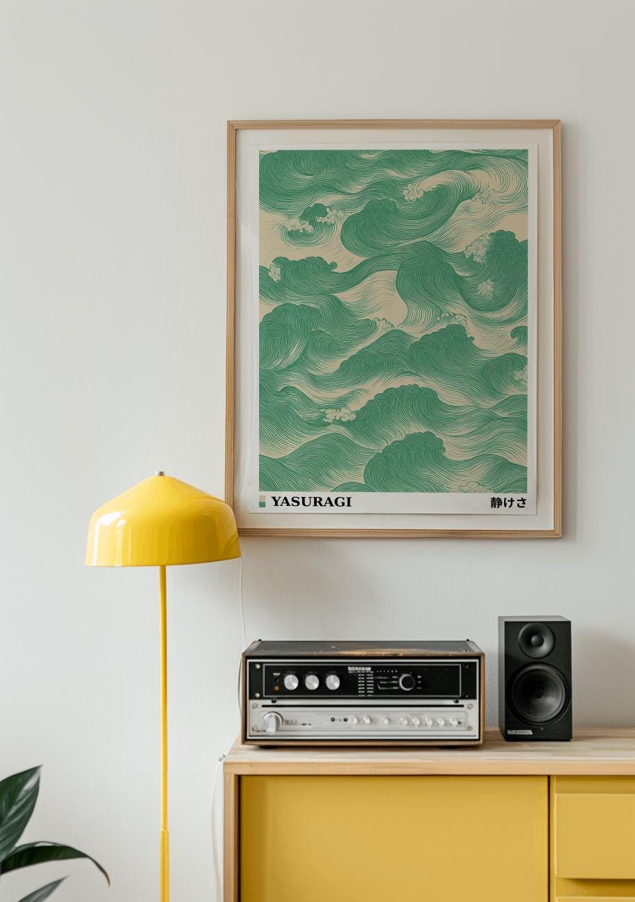 Green Japandi Waves Art Print – Japanese Wabi Sabi Wall Art (Digital Download)