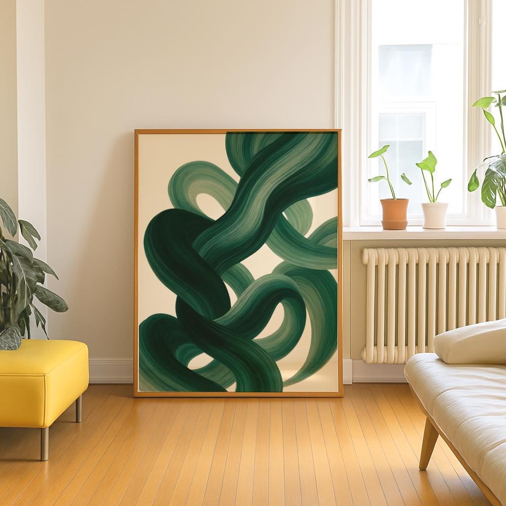 Sage Green Mid-Century Abstract Wall Art – Modern Minimalist Printable Decor (Digital Download)