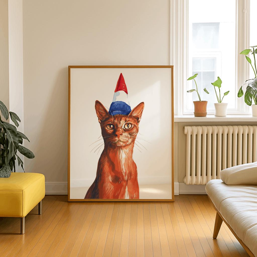 Patriotic Cat Poster – Red White Blue Hat, Americana Pet Art (Digital Download)
