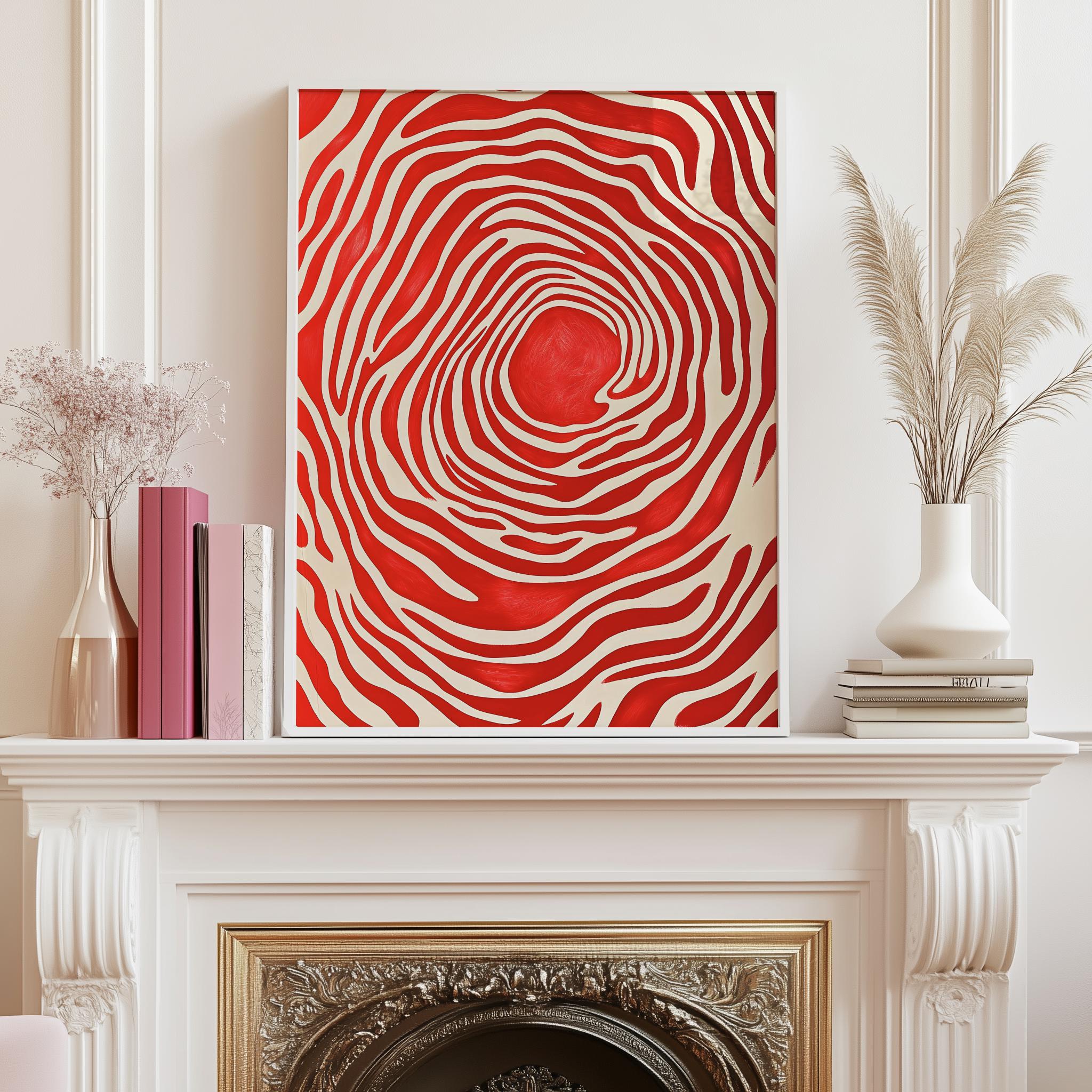 Red Abstract Art Print – Bold Mid-Century Modern Wall Decor (Digital Download)