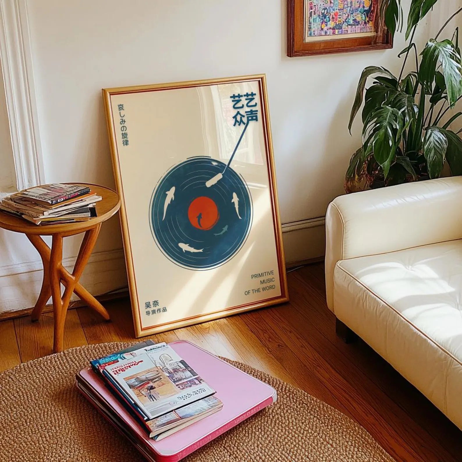 Japanese Blue Retro Music Poster | Vintage Vinyl Record Wall Art | Mid-Century Modern Digital Print for Home Decor