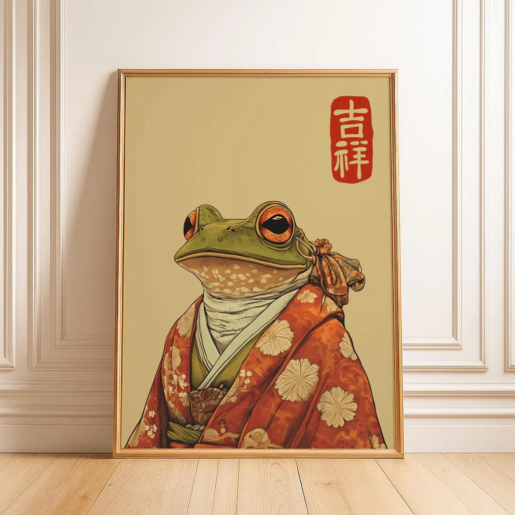 Japanese Frog in Kimono Wall Art | Cute Kawaii Animal Poster | Japanese Aesthetic Print | Digital Download