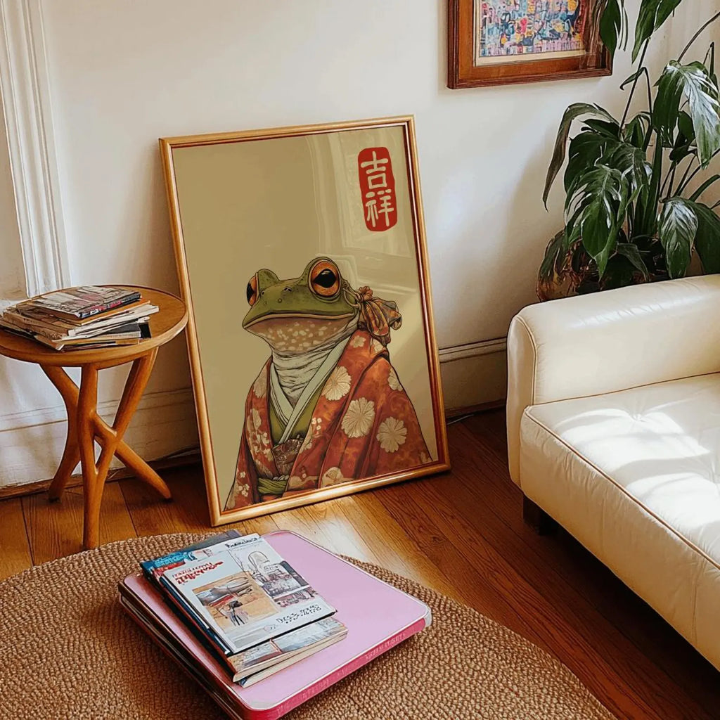 Japanese Frog in Kimono Wall Art | Cute Kawaii Animal Poster | Japanese Aesthetic Print | Digital Download