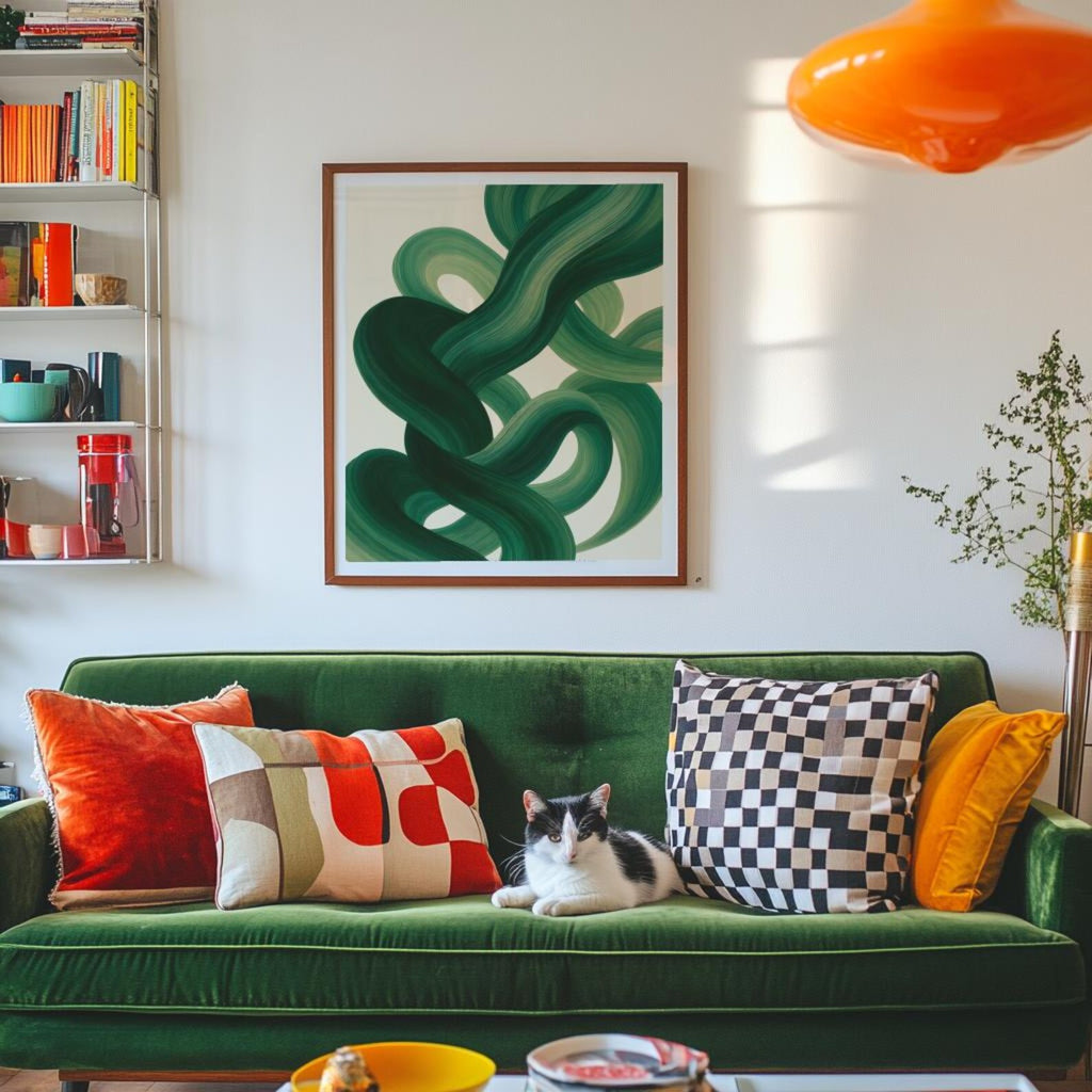 Green Abstract Swirl Art Print | Modern Fluid Brushstroke Wall Art | 300 DPI Digital Download