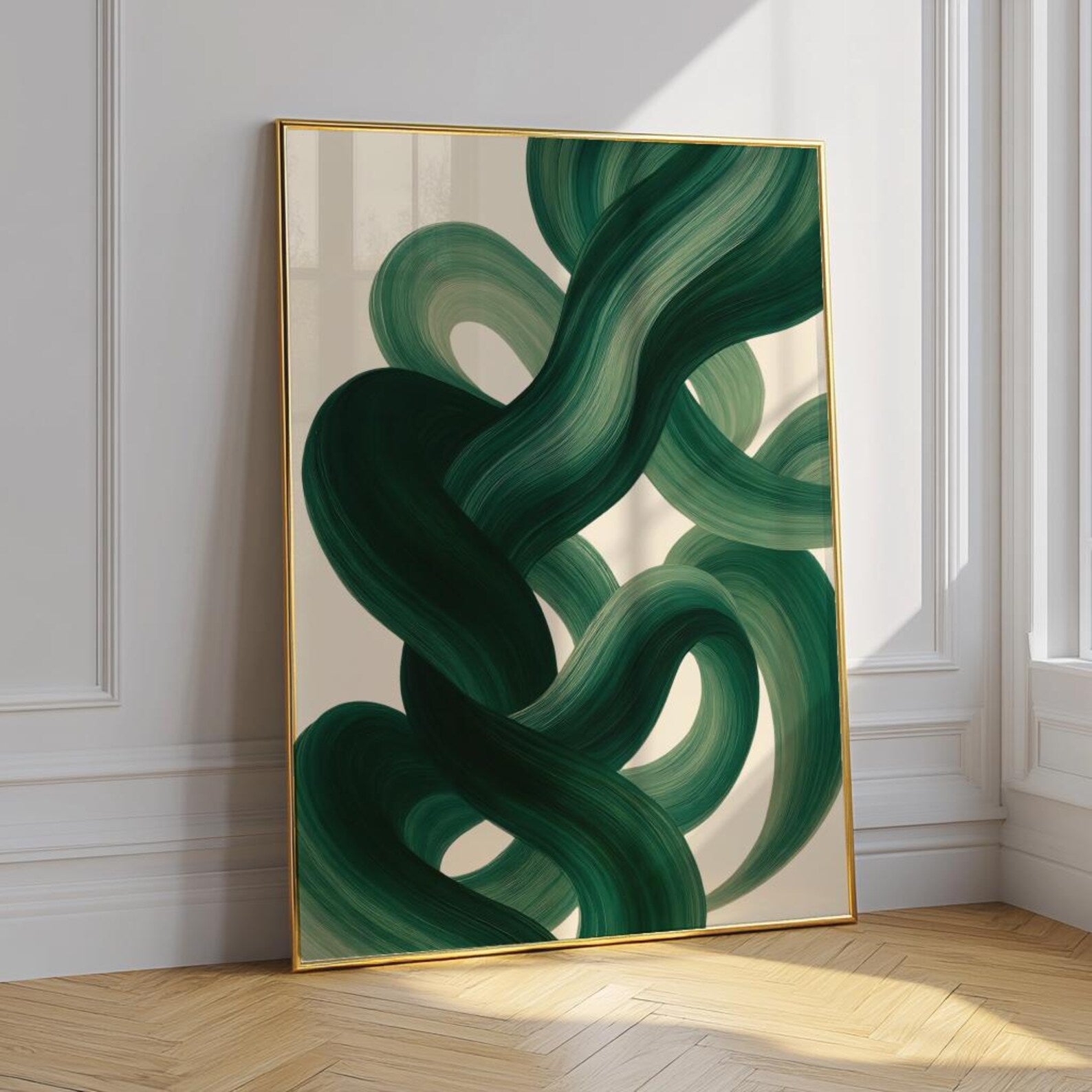 Green Abstract Swirl Art Print | Modern Fluid Brushstroke Wall Art | 300 DPI Digital Download