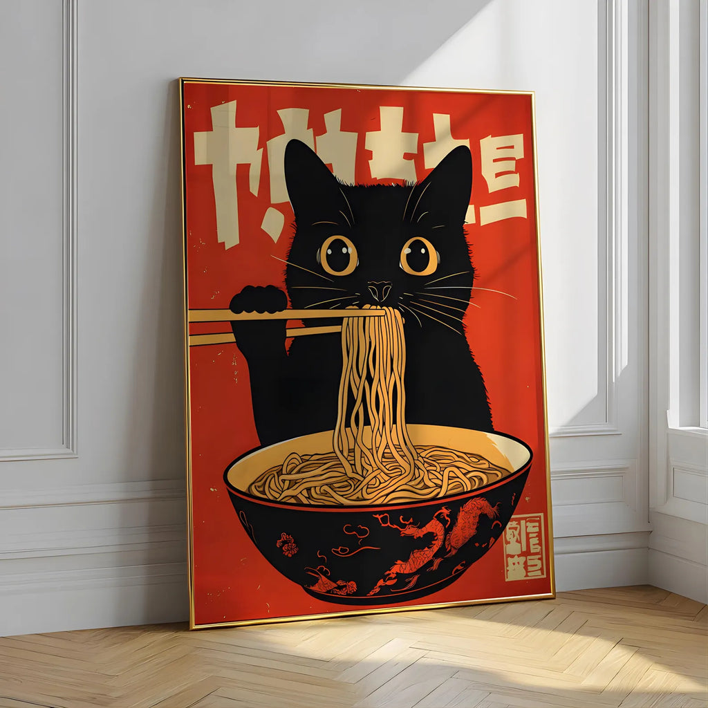 Vintage Cat Ramen Wall Art | Japanese Kitchen Poster | Digital Download Printable