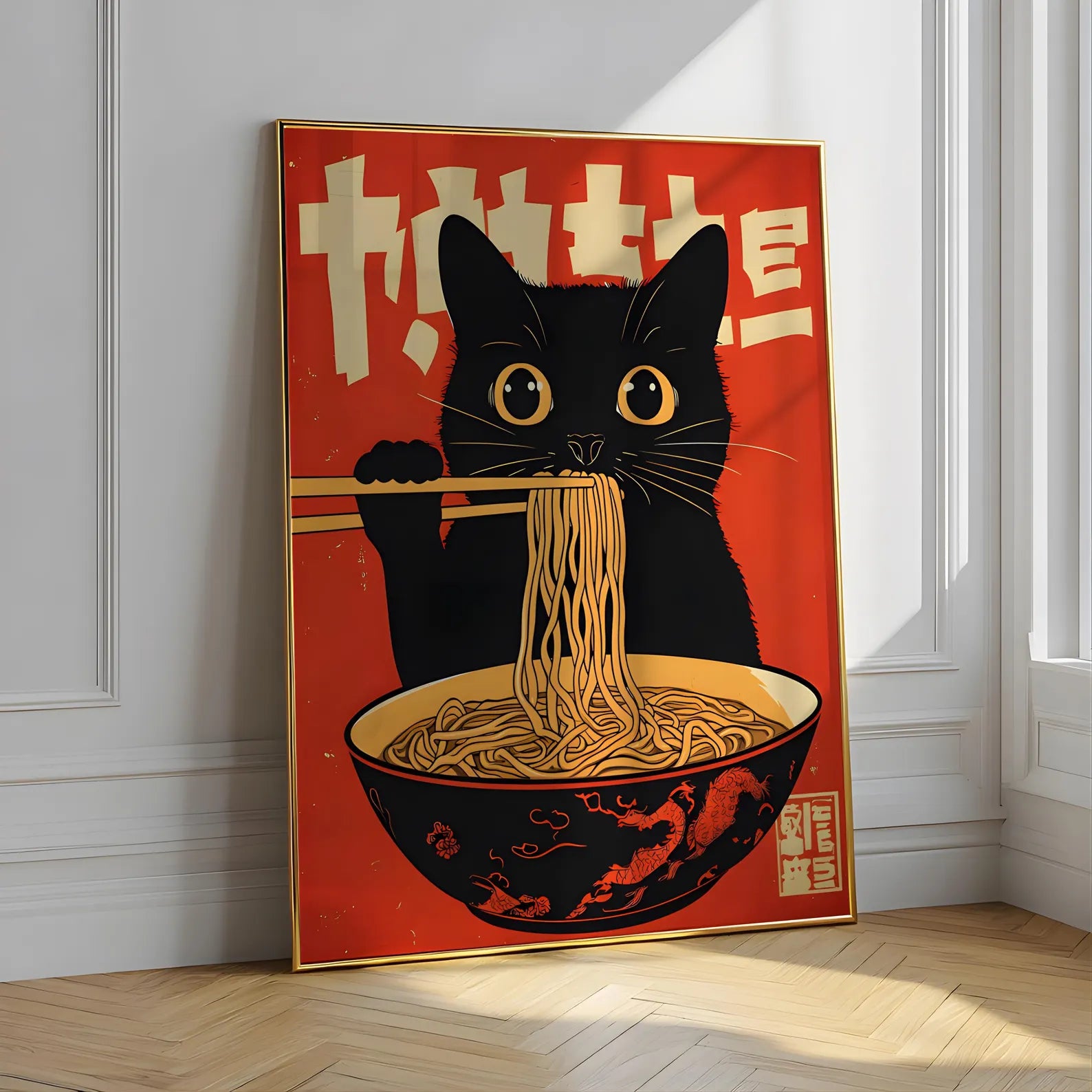 Vintage Cat Ramen Wall Art | Japanese Kitchen Poster | Digital Download Printable