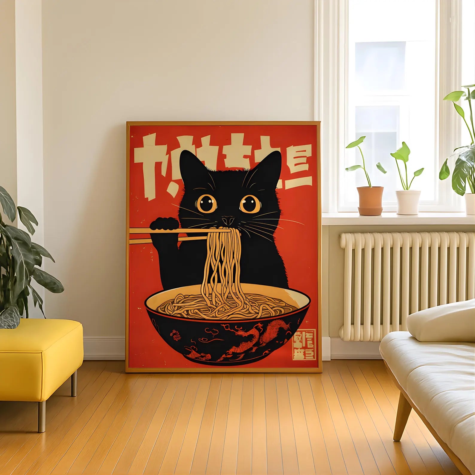 Vintage Cat Ramen Wall Art | Japanese Kitchen Poster | Digital Download Printable