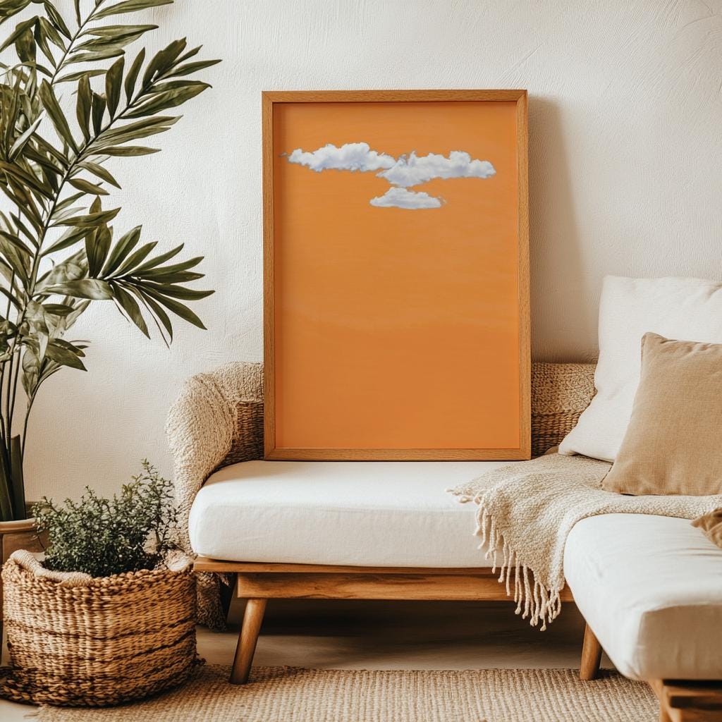 Cloud Wall Art Orange Indigo Abstract Poster - Digital Download