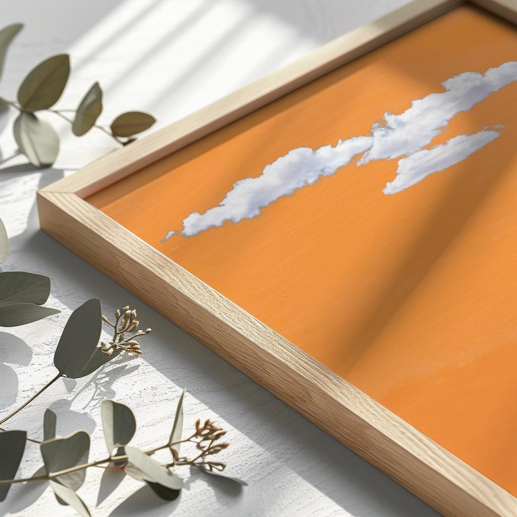 Cloud Wall Art Orange Indigo Abstract Poster - Digital Download