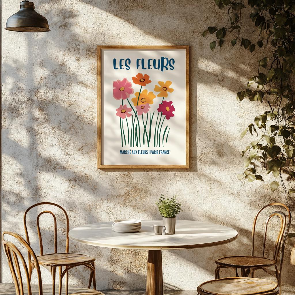 Les Fleurs Poster Hand Drawn French Floral Wall Art - Digital Download