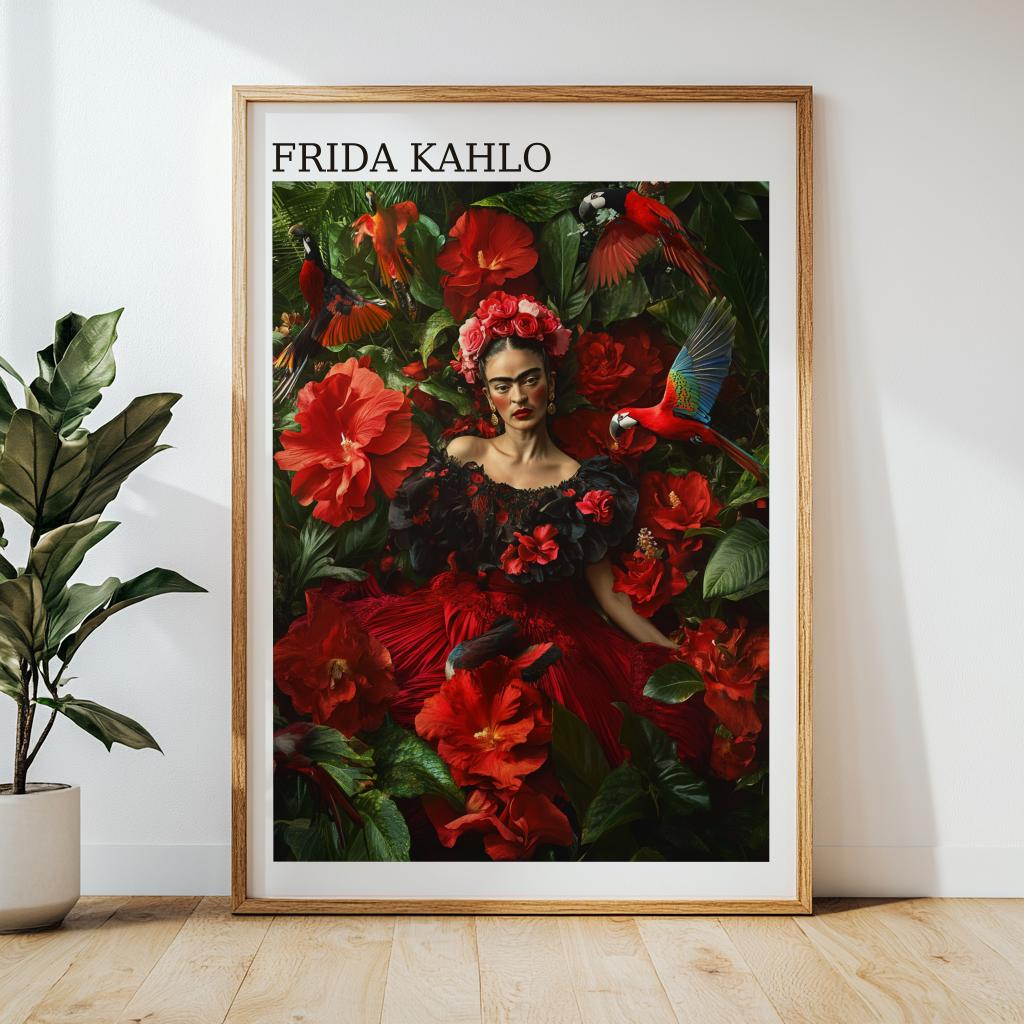 Frida Kahlo Floral Portrait Mexican Feminist Art Print - Digital Download