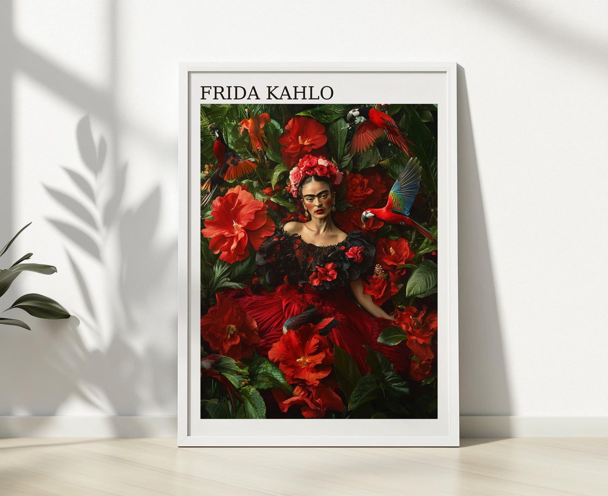 Frida Kahlo Floral Portrait Mexican Feminist Art Print - Digital Download