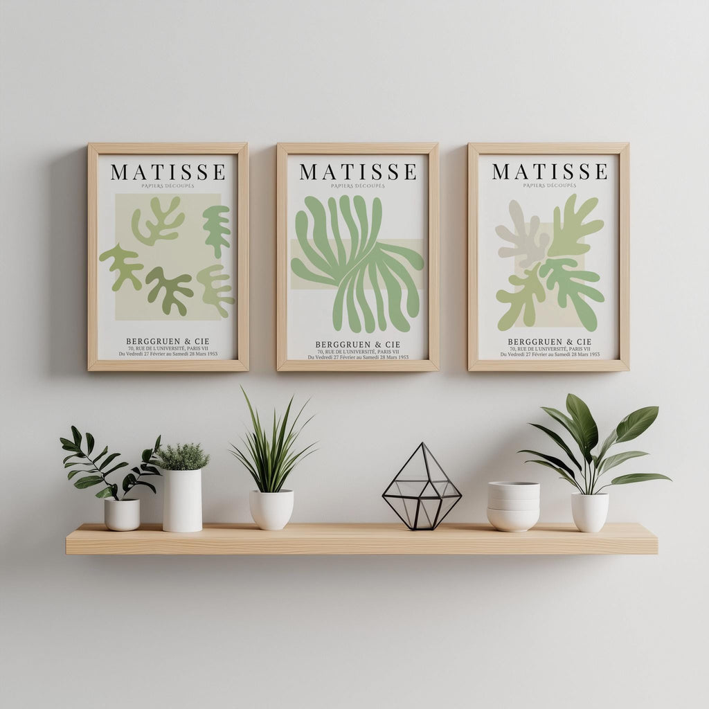 Sage Green Matisse Print Set Abstract Cutouts Gallery Wall Art - Digital Download