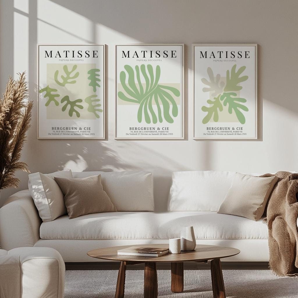 Sage Green Matisse Print Set Abstract Cutouts Gallery Wall Art - Digital Download
