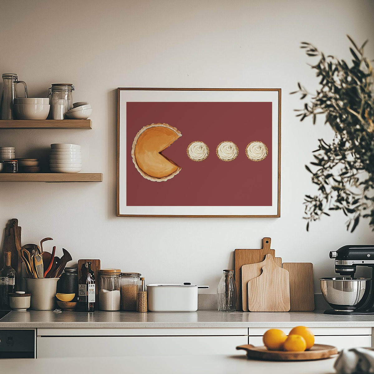 Retro Pie Pac Man Poster Funny Kitchen Wall Art - Digital Download